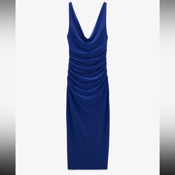 Zara Dresses Blue Midi Draped Dress Never Worn Zara Poshmark